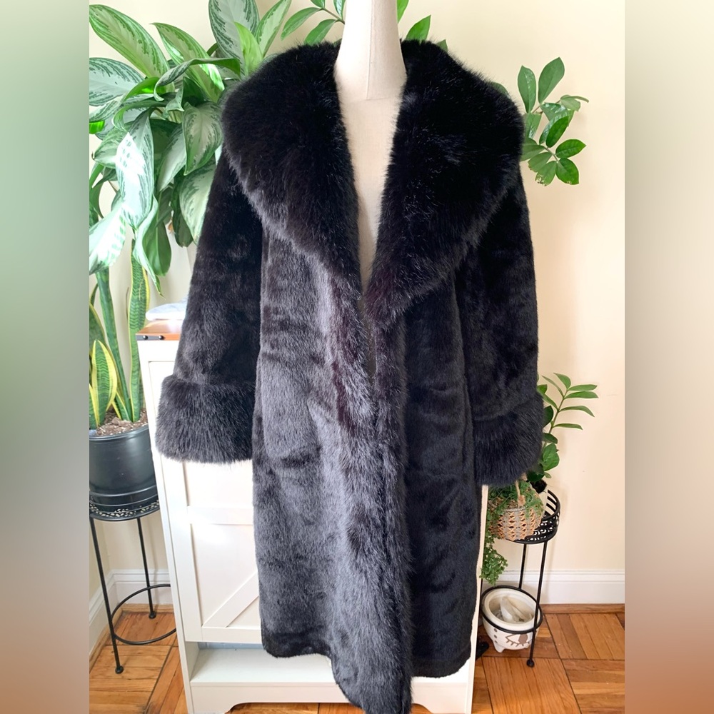 NEW! Women's Faux Fur Coat Jacket Black Size L